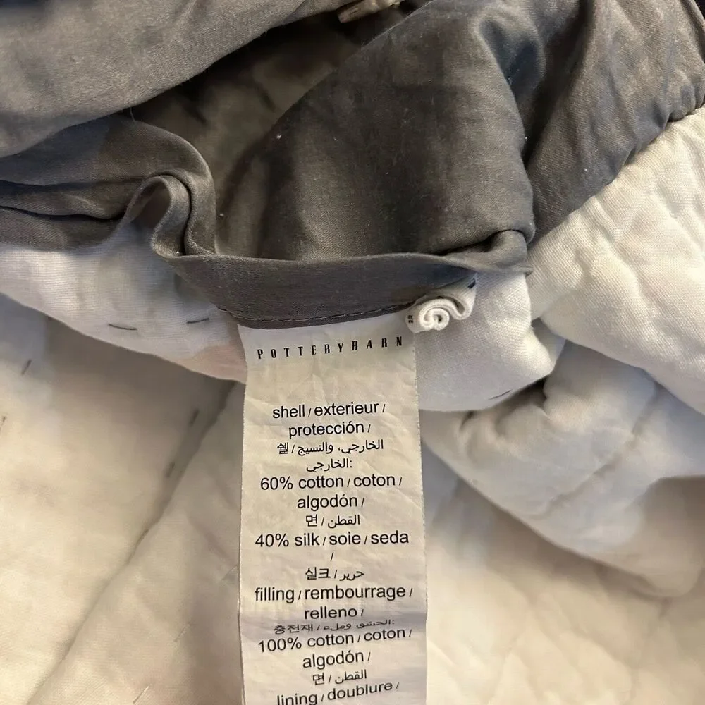 Pottery Barn Silk Front Gray Channel Stitch Euro Sham Square Pillow Case 26”‎
